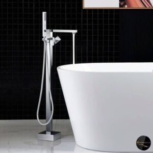 Chrome Square floor mount freestanding bath mixer