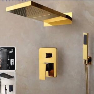 Golden concealed panel shower