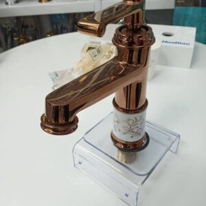 Golden Hot and Cold basin mixer tap with complete accessories