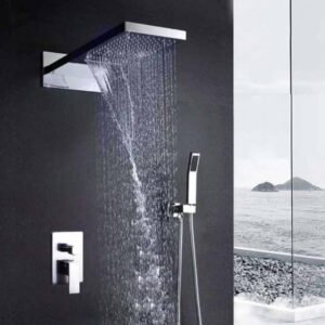 Golden concealed panel shower