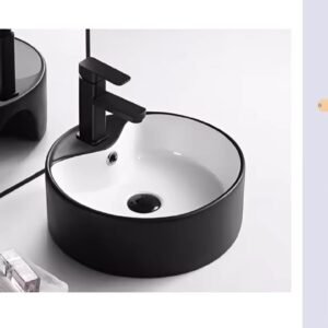 Full Round table top basin Black and white